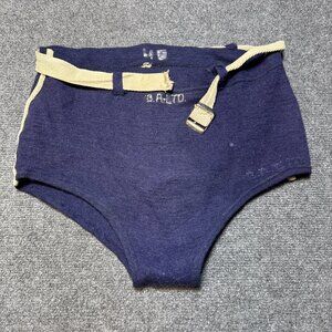 Antique Early 1900'S Men Swim Suit Brief Trunk Bottom Wool Navy w/ Belt Canada‎